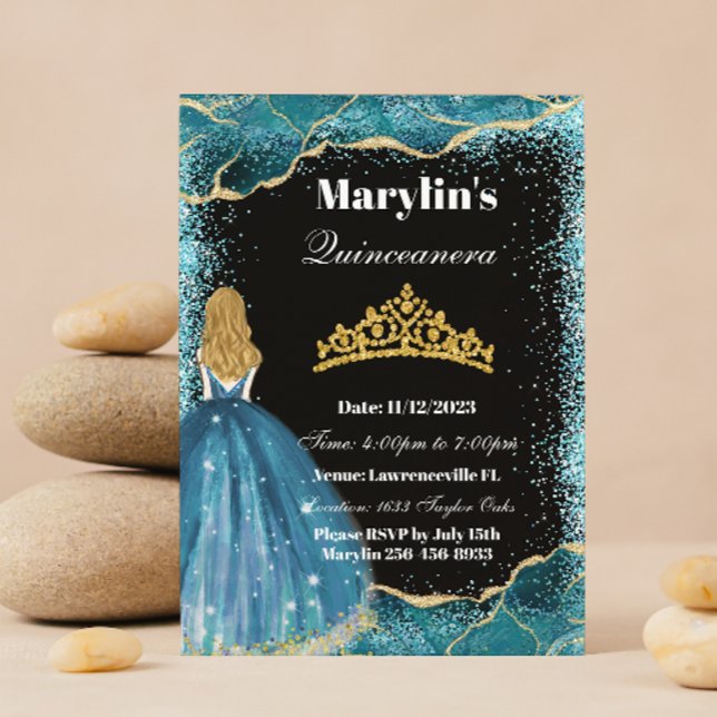 Invitation Parties scintillant Turquoise Princesse Quinceañer (Créateur téléchargé)