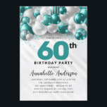 Invitation Parties scintillant turquoise verte en ballons d'a<br><div class="desc">Glam Turquoise Vert Ballons d'argent Parties scintillant étinceler n'importe quel âge Anniversaire Invitation</div>
