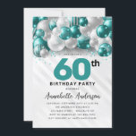 Invitation Parties scintillant turquoise verte en ballons d'a<br><div class="desc">Glam Turquoise Vert Ballons d'argent Parties scintillant étinceler n'importe quel âge Anniversaire Invitation</div>