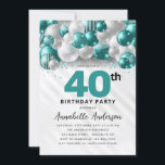 Invitation Parties scintillant turquoise verte en ballons d'a<br><div class="desc">Glam Turquoise Vert Ballons d'argent Parties scintillant étinceler n'importe quel âge Anniversaire Invitation</div>