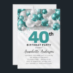 Invitation Parties scintillant turquoise verte en ballons d'a<br><div class="desc">Glam Turquoise Vert Ballons d'argent Parties scintillant étinceler n'importe quel âge Anniversaire Invitation</div>