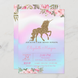 Invitation Parties scintillant Unicorn Floral Baby shower hol