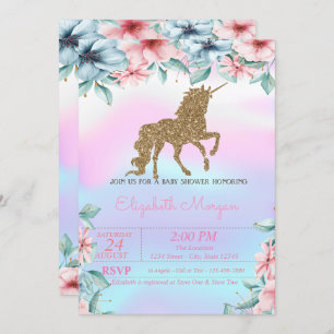 Invitation Parties scintillant Unicorn Holographique Baby sho