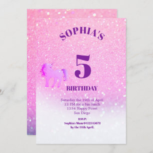 Invitation Parties scintillant Unicorn Magique violet mignon