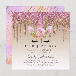 Invitation Parties scintillant Unicorn Rose or rose goutte 13