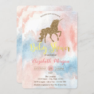 Invitation Parties scintillant Unicorne, Baby shower aquarell