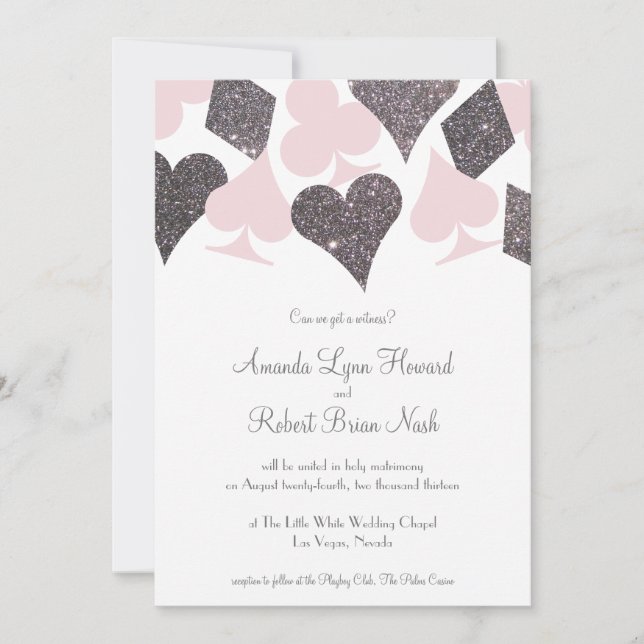 Invitation Parties scintillant Vegas Mariage Blush Pink et Si (Devant)