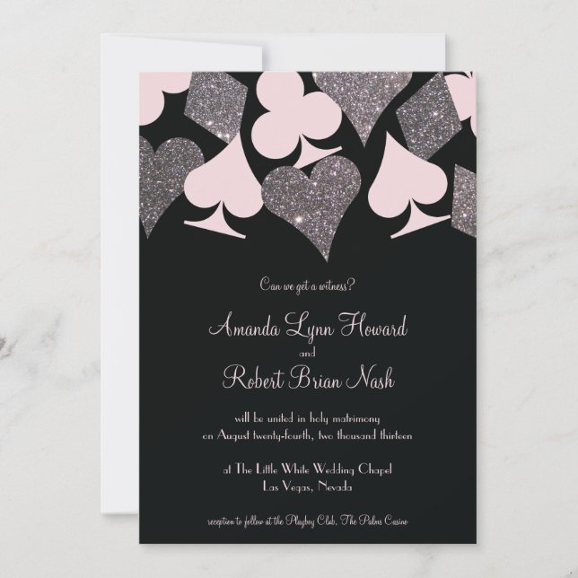 Invitation Parties scintillant Vegas Mariage Rose noir et arg (Devant)