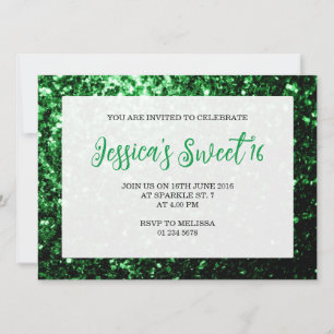 Invitation Parties scintillant vert foncé pétillant Sweet 16 