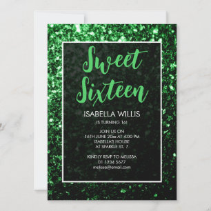 Invitation Parties scintillant vert foncé pétillant Sweet 16