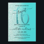 Invitation Parties scintillant verte de menthe Turquoise fill<br><div class="desc">Cette invitation à fêter un sweet sixteen chic et féminin est parfaite pour la journée spéciale de votre jeune fille adolescente. Il présente une parties scintillant bleu-vert brillant turquoise imbriquée, "16", au sommet d'une simple parties scintillant vert turquoise et vert faux menthe sur le côté dégradé ombre arrière - plan....</div>