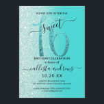 Invitation Parties scintillant verte de menthe Turquoise fill<br><div class="desc">Cette invitation à fêter un sweet sixteen chic et féminin est parfaite pour la journée spéciale de votre jeune fille adolescente. Il présente une parties scintillant bleu-vert brillant turquoise imbriquée, "16", au sommet d'une simple parties scintillant vert turquoise et vert faux menthe sur le côté dégradé ombre arrière - plan....</div>