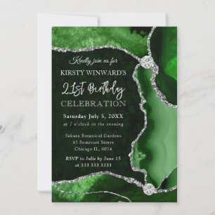 Invitation Parties scintillant verte et argent Faux Agate Ann