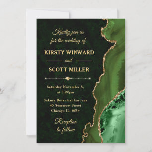 Invitation Parties scintillant verte et or Agate et Mariage e