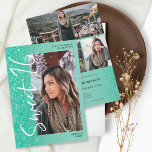 Invitation Parties scintillant verte ombre script 4 photos Sw<br><div class="desc">Parties scintillant verte moderne ombre dégradé scintille script Sweet 16 anniversaire invitation fête. Ajoutez 4 de vos photos préférées avec une police de style brossé moderne et un collage de grille photo.</div>