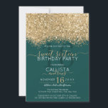 Invitation Parties scintillant Verte Or Luxe Moderne Confetti<br><div class="desc">L'invitation élégante, glamour et moderne à la fête d'anniversaire de sweet sixteen est parfaite pour la jeune adolescente contemporaine et élégante. Il présente un confetti en parties scintillant étincelante imitation or sur le dessus d'un simple arrière - plan vert émeraude avec un grand numéro "16" dans une émeraude foncée assortie....</div>