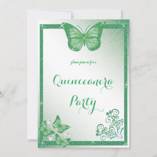 Invitation parties scintillant verte papillon quinceanera