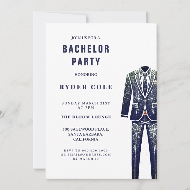 Invitation Parties scintillant vintage Tux Bachelor Party Inv (Devant)