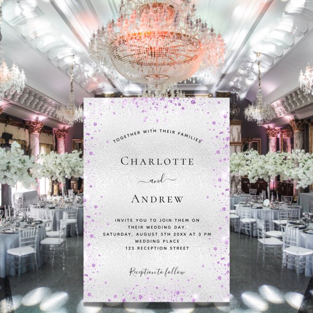 Invitation Parties scintillant violet argent mariage élégant (Créateur téléchargé)