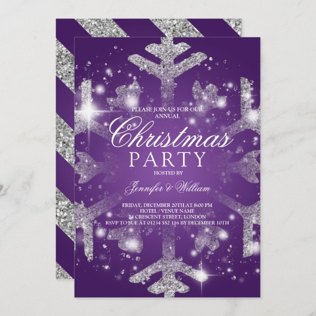 Invitation Parties scintillant violet argenté Feu de neige Xm (Devant / Derrière)