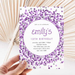 Invitation Parties scintillant violet Confetti Jouer Annivers