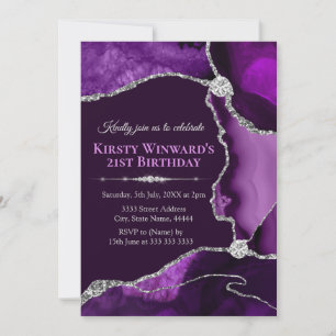 Invitation Parties scintillant violet et argent Agate Anniver