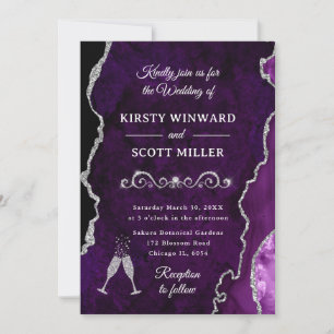 Invitation Parties scintillant violet et argent Agate et Mari