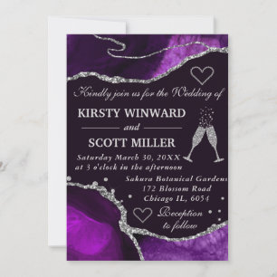 Invitation Parties scintillant violet et argent Agate Marbre 