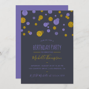 Invitation Parties scintillant violet et or Confetti fête d'a