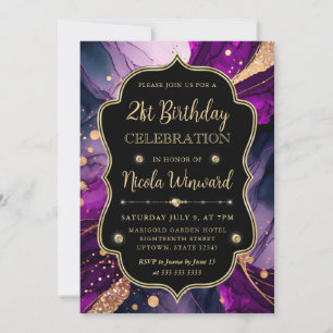 Invitation Parties scintillant violet et or Encre d'alcool 21