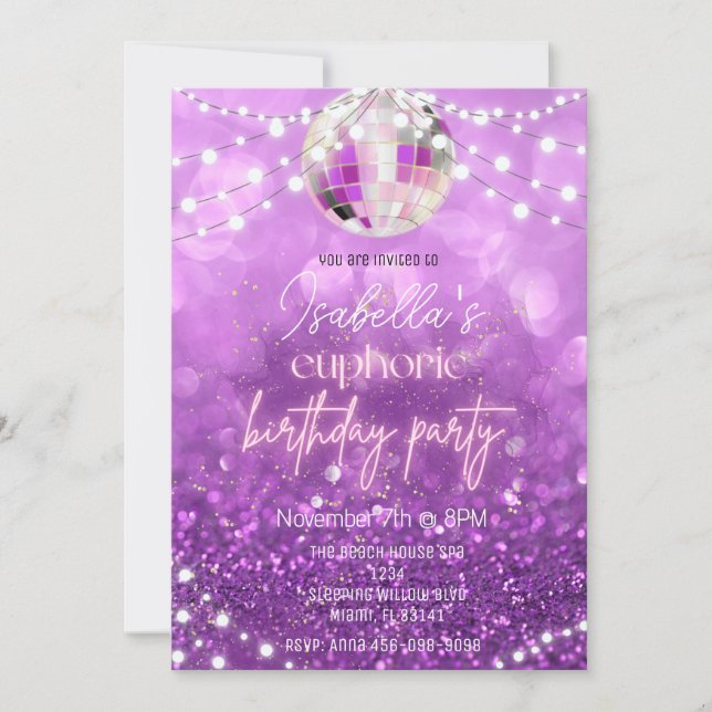 Invitation Parties scintillant violet Euphoria Anniversaire F (Devant)