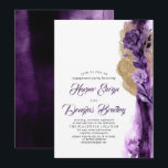Invitation Parties scintillant violet foncé et or Fête d'enga<br><div class="desc">Parties scintillant d'aubergine violet et or aquarelle fleurie couleur moderne fiançailles invitation</div>