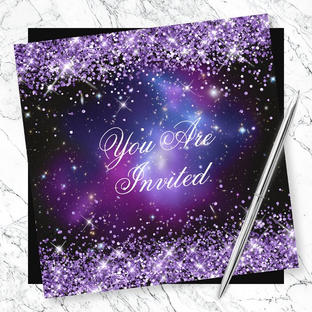Invitation Parties scintillant violet Galaxy Cluster Planétar (Créateur téléchargé)