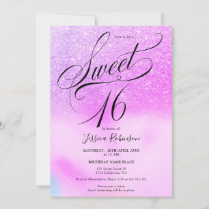 Invitation Parties scintillant violet holographique script ch