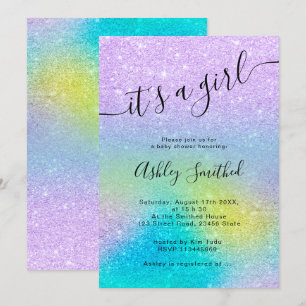 Invitation Parties scintillant violet licorne de baby shower 
