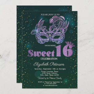 Invitation Parties scintillant Violet Masque Green Sweet 16