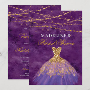 Invitation Parties scintillant violet/or Gown Bridal Shower I