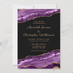 Invitation Parties scintillant violet or  marbre Mariage Agat
