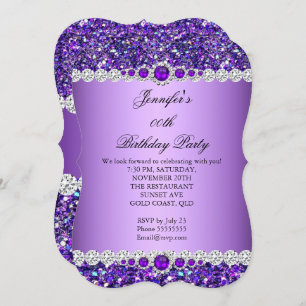 Invitation Parties scintillant violet Pearl Diamond fête d'an