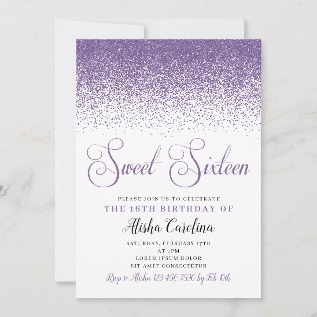 Invitation Parties scintillant violet Sweet sixteen Anniversa (Devant)