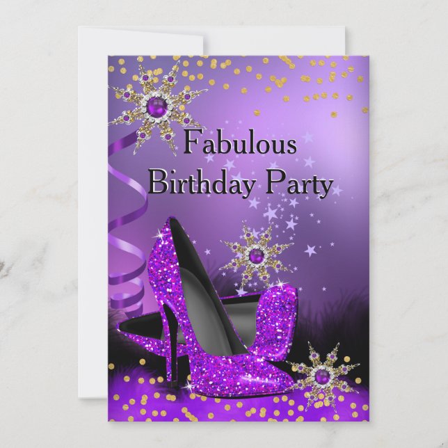 Invitation Parties scintillant violet talons hauts Anniversai (Devant)