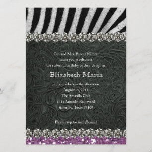 Invitation Parties scintillant violette Ecouter l'Sweet sixte