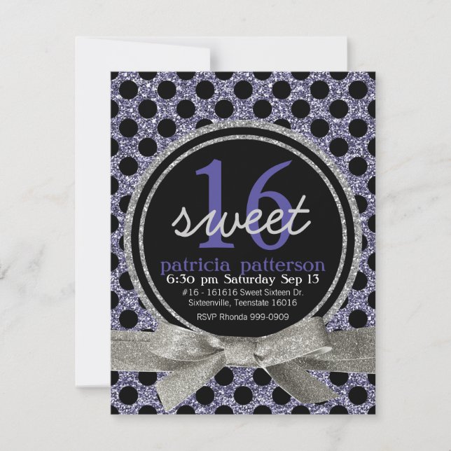 Invitation Parties scintillant violette Ecoutez Polka Dot Swe (Devant)