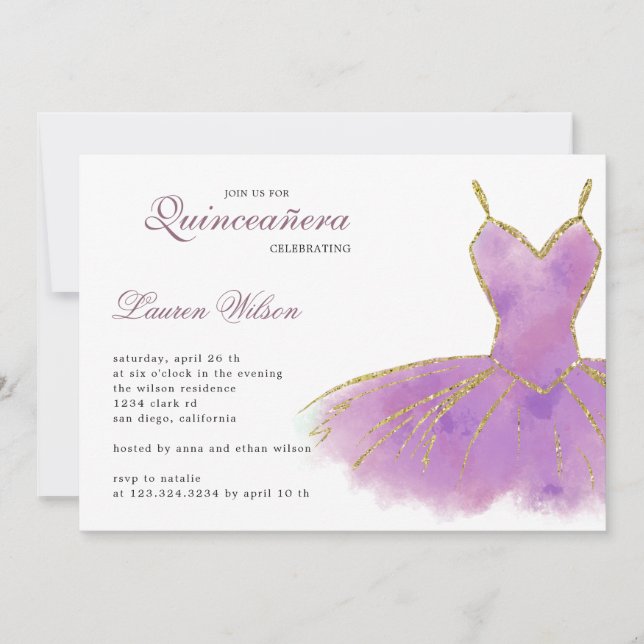 Invitation Parties scintillant violette Gown Quinceanera Invi (Devant)