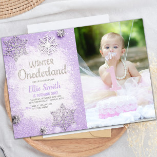 Invitation Parties scintillant violette Hiver ONEderland Invi