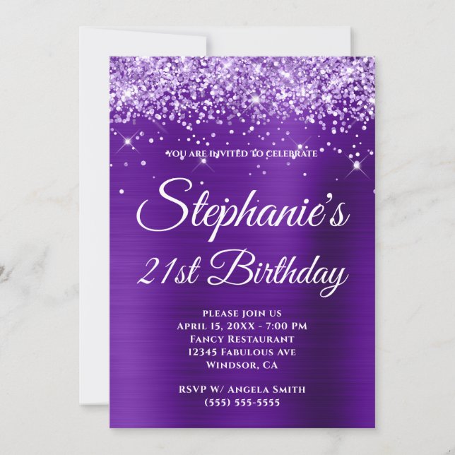 Invitation Parties scintillant violette Indigo Ombre Foil 21e (Devant)