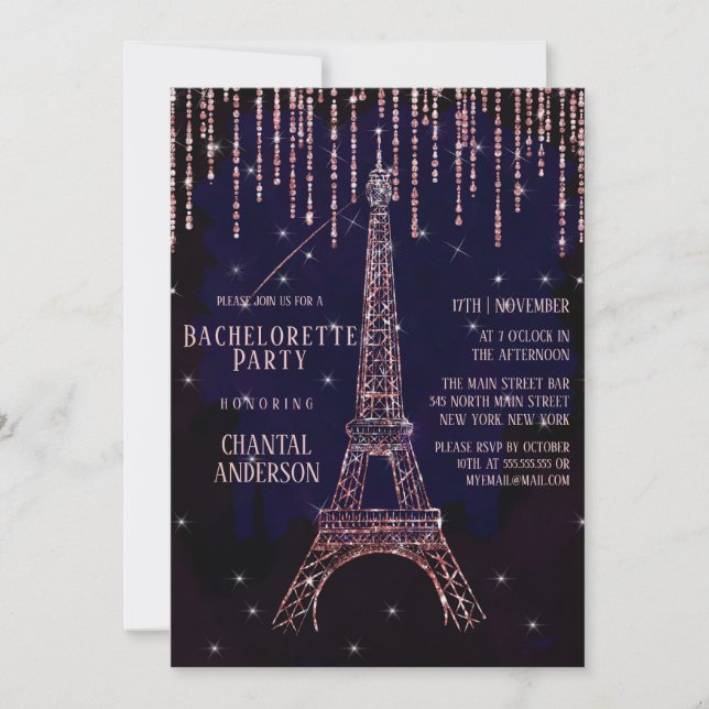 Invitation Parties scintillant violette Paris Tour Eiffel Bac (Devant)