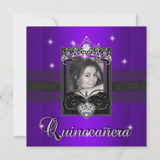 Invitation Parties scintillant violette Quinceanera 15e anniv (Devant)