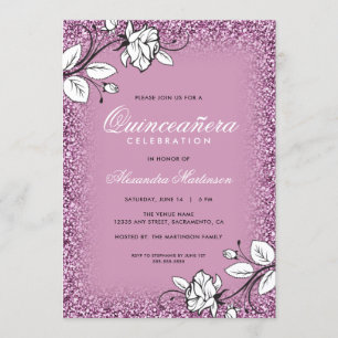 Invitation Parties scintillant violette Quinceanera Roses bla