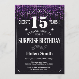 Invitation Parties scintillant violette Surprise 15e annivers